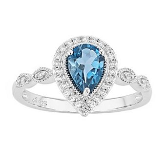 LeRose by Lexi and Rose Sterling Silver London Blue Topaz & Lab-Created White Sapphire Teardrop Ring