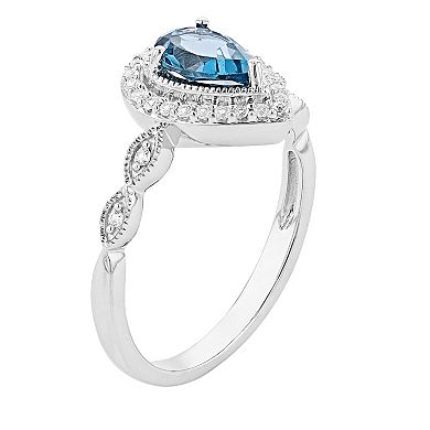 Sterling Silver London Blue Topaz & Lab-Created White Sapphire Teardrop Ring