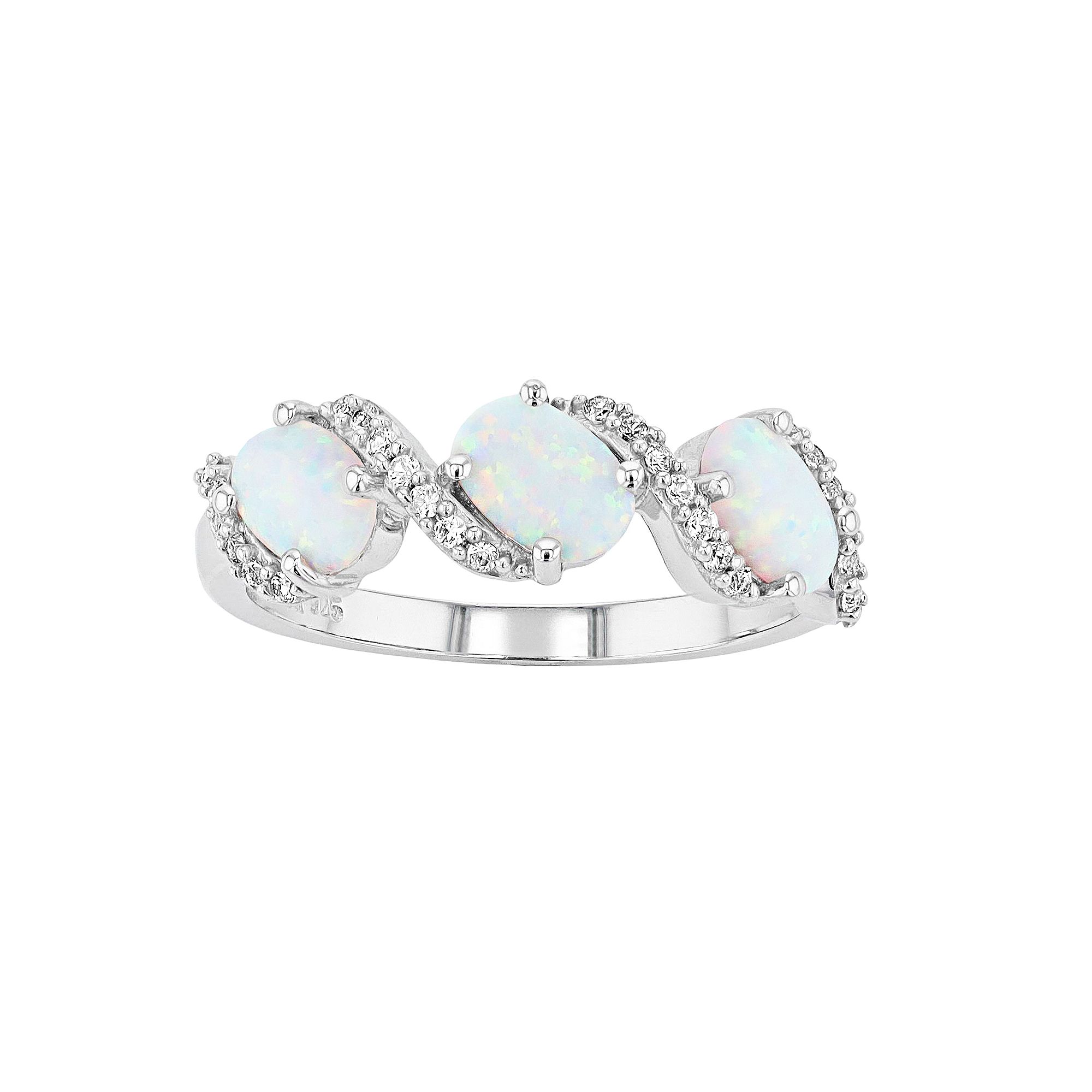 Sterling Silver Lab-Created White Opal & Lab-Created White Sapphire 3-Stone