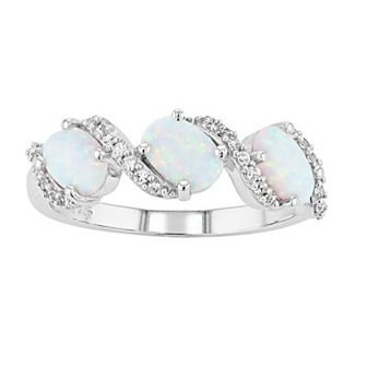 LeRose by Lexi and Rose Sterling Silver Lab-Created White Opal & Lab-Created White Sapphire 3-Stone Ring