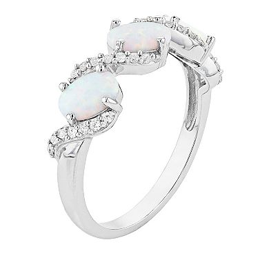 LeRose by Lexi and Rose Sterling Silver Lab-Created White Opal & Lab-Created White Sapphire 3-Stone Ring