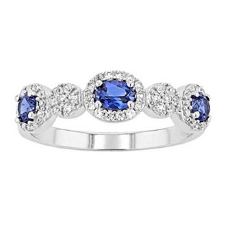 LeRose by Lexi and Rose Sterling Silver Lab-Created Ceylon Sapphire & Lab-Created White Sapphire Ring
