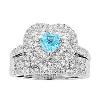 LeRose by Lexi and Rose Sterling Silver Gemstone Heart Engagement Ring Set