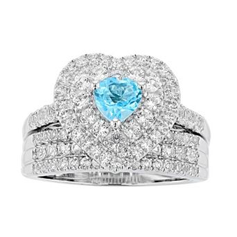 LeRose by Lexi and Rose Sterling Silver Gemstone Heart Engagement Ring Set