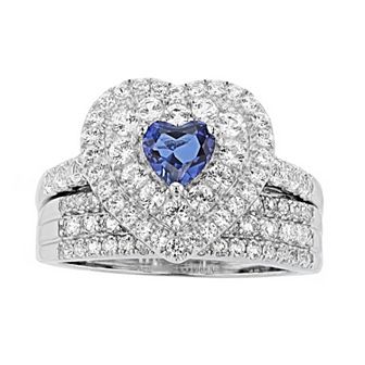 LeRose by Lexi and Rose Sterling Silver Gemstone Heart Engagement Ring Set