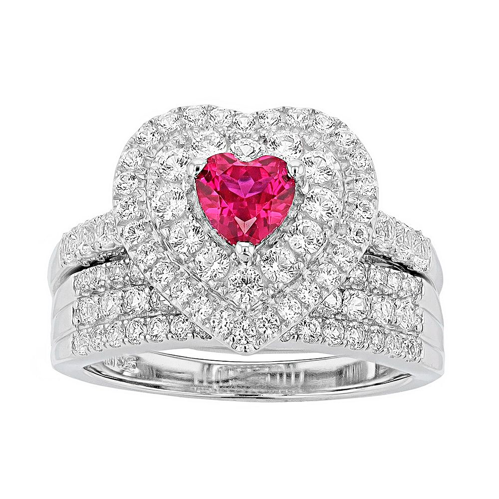 LeRose by Lexi and Rose Sterling Silver Gemstone Heart Engagement Ring Set