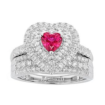 LeRose by Lexi and Rose Sterling Silver Gemstone Heart Engagement Ring Set