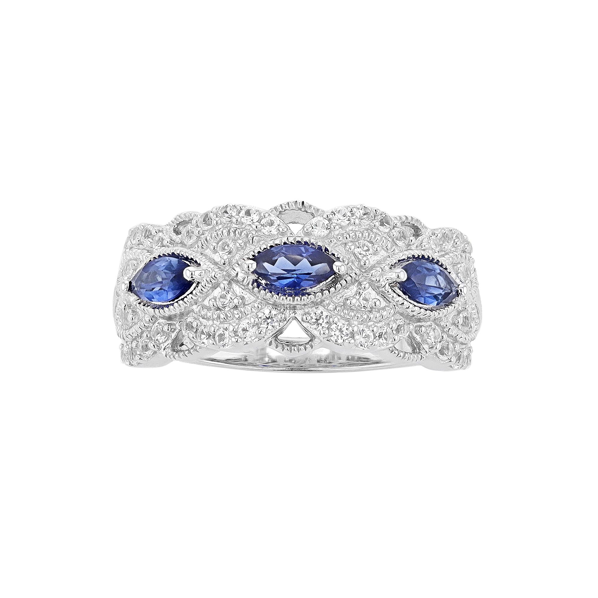 Sterling Silver Lab-Created Ceylon Sapphire & Lab-Created White Sapphire Ba
