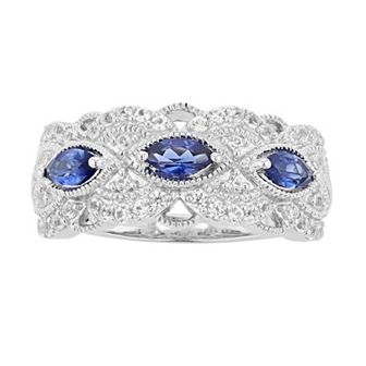 Sterling Silver Lab-Created Ceylon Sapphire & Lab-Created White Sapphire Band