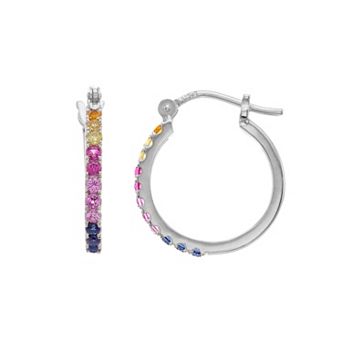 LeRose by Lexi and Rose Sterling Silver Lab-Created Rainbow Hoop Earrings