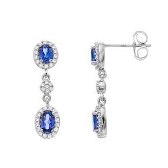 LeRose by Lexi and Rose Sterling Silver Lab-Created Ceylon Sapphire & Lab-Created White Sapphire Dangle Earrings