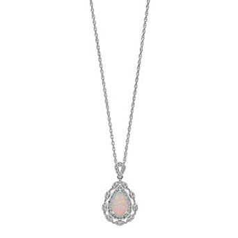 LeRose by Lexi and Rose Sterling Silver Lab-Created White Opal & Lab-Created White Sapphire Teardrop Pendant