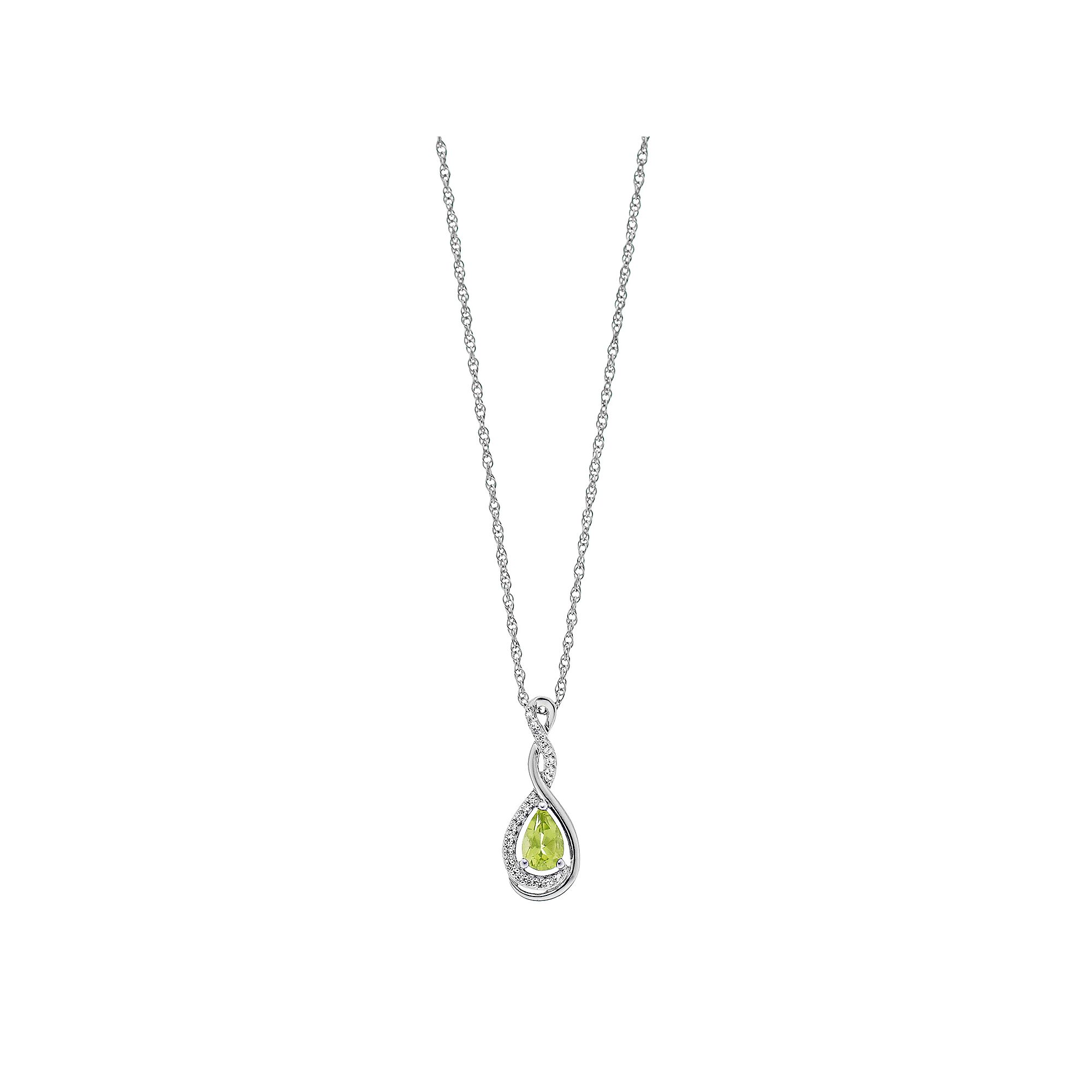 Sterling Silver Peridot & Lab-Created White Sapphire Teardrop Pendant, Wom