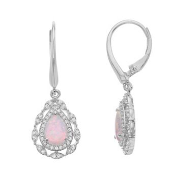 LeRose by Lexi and Rose Sterling Silver Lab-Created White Opal & Lab-Created White Sapphire Teardrop Earrings