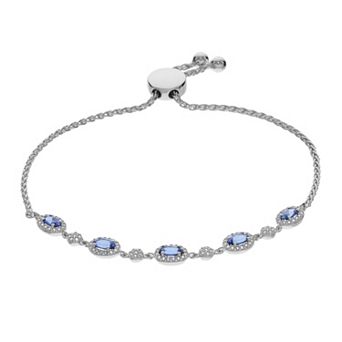 LeRose by Lexi and Rose Sterling Silver Lab-Created Ceylon Sapphire & Lab-Created White Sapphire Adjustable Bracelet