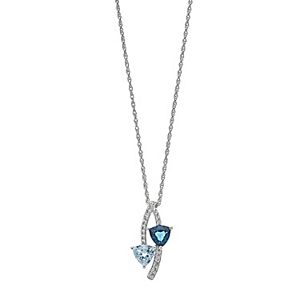 Gem Stone King Sterling Silver Sky Blue Topaz & Blue Sapphire Pendant Necklace For Women (5.35 Cttw, November Birthstone)