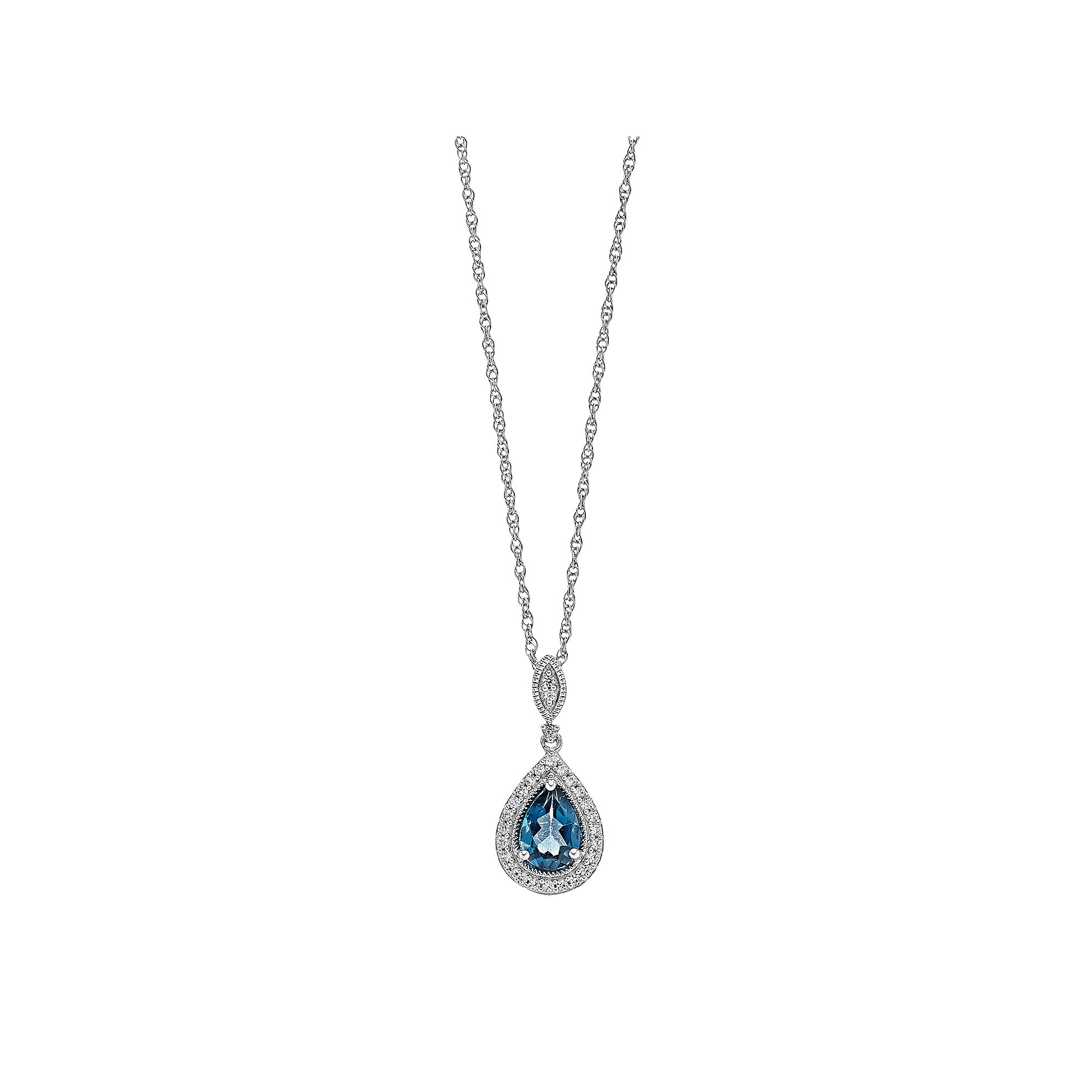 Sterling Silver London Blue Topaz & Lab-Created White Sapphire Teardrop Pe