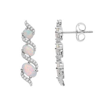 LeRose by Lexi and Rose Sterling Silver Lab-Created White Opal & Lab-Created White Sapphire 3-Stone Earrings