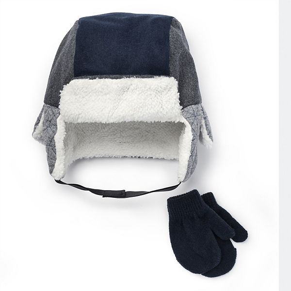 Baby Boy Colorblock Trapper Hat & Mittens Set