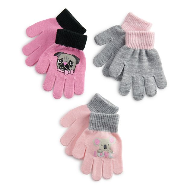 Toddler Girl 3 Pack Pug & Koala Winter Gloves