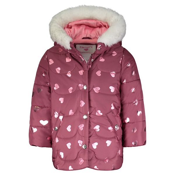 Toddler Girls Long Sleeve Rainbow Heart Print Puffer Jacket