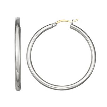 Argento Forte Sterling Silver Tube Hoop Earrings with 14K Gold Hinge & Bar