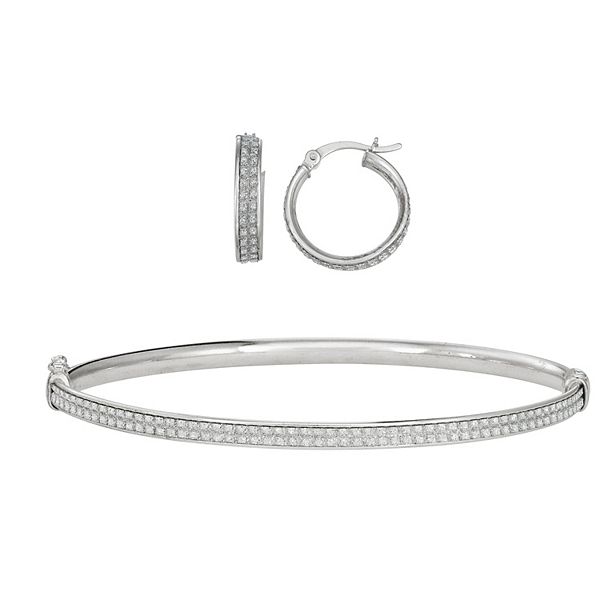 Sterling Silver Hoop Earring & Bangle Bracelet Set