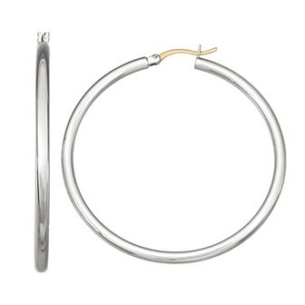 Argento Forte Sterling Silver Large Tube Hoop Earrings with 14K Gold Hinge and Bar