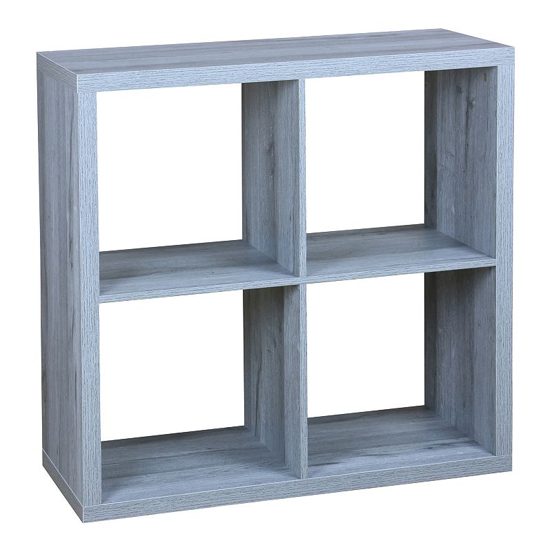 Home Basics 4 Open Cube Organizing Wood Storage Shelf, Grey