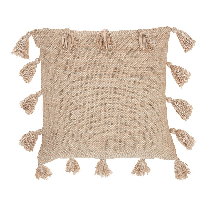 Nourison Life Styles Woven With Tassels Beige Decorative Throw Pillow   13 X33