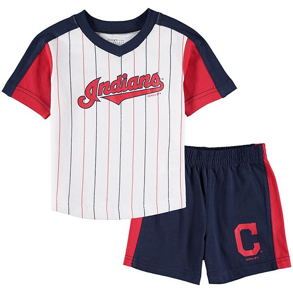 Infant White/Navy Cleveland Indians The Lineup T-Shirt & Shorts Set
