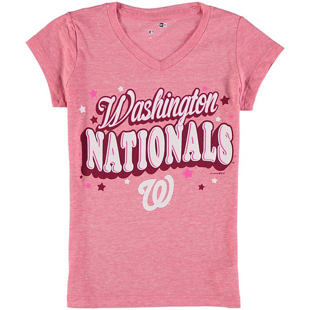 Girls Youth 5th & Ocean by New Era Pink Washington Nationals Stars  Tri-Blend V-Neck T-Shirt