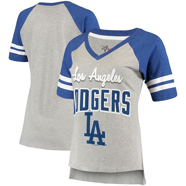 Los Angeles Dodgers Women's Plus Size Notch Neck T-Shirt - White/Royal