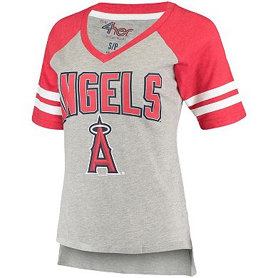 Women's G-III 4Her by Carl Banks Heathered Gray/Red Los Angeles Angels Goal Line Raglan V-Neck T-Shirt
