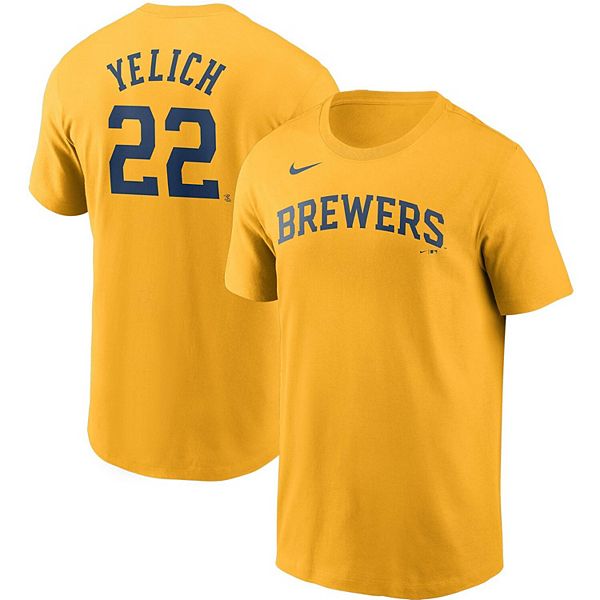 Men's Nike Christian Yelich Gold Milwaukee Brewers Name & Number T