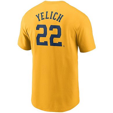 Men's Nike Christian Yelich Gold Milwaukee Brewers Name & Number T-Shirt