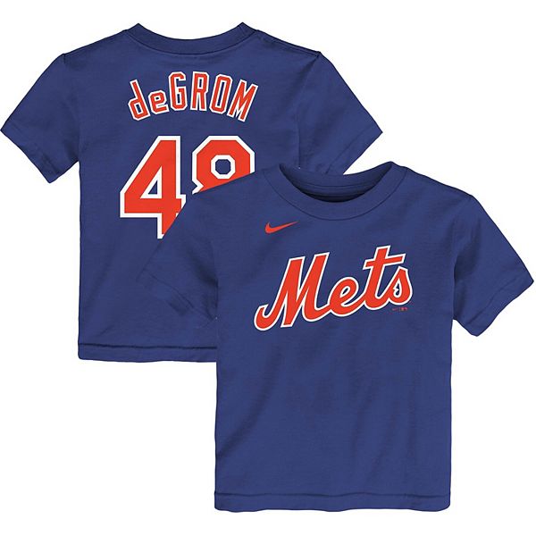 Outerstuff MLB Youth Performance Team Color Player Name and Number Jersey T-Shirt (Large 14/16, Jacob deGrom New York Mets)