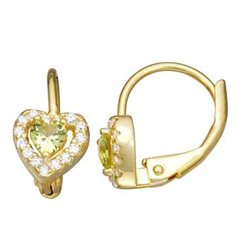 Junior Jewels Kids 14k Gold Over Silver Cubic Zirconia Birthstone Heart Earrings