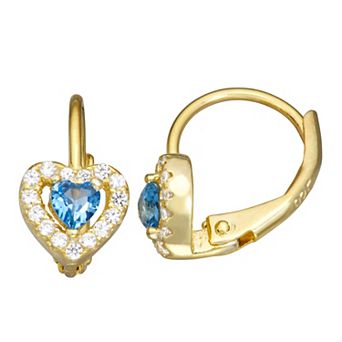 Junior Jewels Kids 14k Gold Over Silver Cubic Zirconia Birthstone Heart Earrings