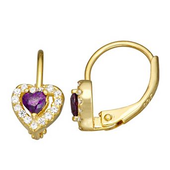 Junior Jewels Kids 14k Gold Over Silver Cubic Zirconia Birthstone Heart Earrings