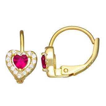 Junior Jewels Kids 14k Gold Over Silver Cubic Zirconia Birthstone Heart Earrings