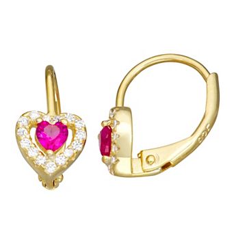 Junior Jewels Kids 14k Gold Over Silver Cubic Zirconia Birthstone Heart Earrings