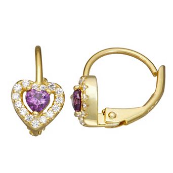 Junior Jewels Kids 14k Gold Over Silver Cubic Zirconia Birthstone Heart Earrings