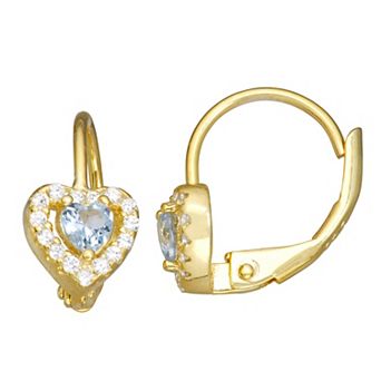 Junior Jewels Kids 14k Gold Over Silver Cubic Zirconia Birthstone Heart Earrings