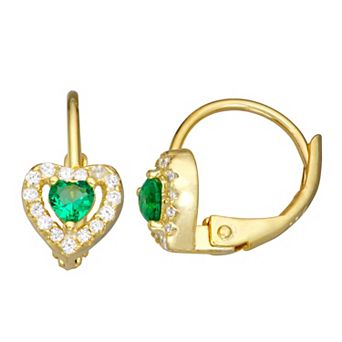 Junior Jewels Kids 14k Gold Over Silver Cubic Zirconia Birthstone Heart Earrings