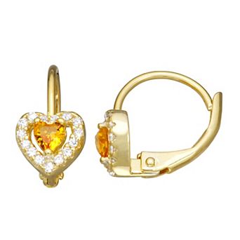 Junior Jewels Kids 14k Gold Over Silver Cubic Zirconia Birthstone Heart Earrings