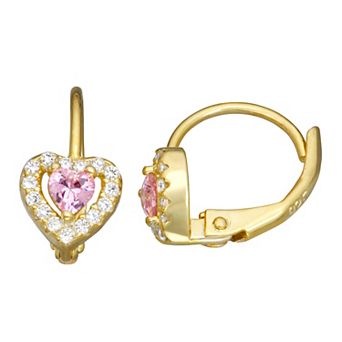 Junior Jewels Kids 14k Gold Over Silver Cubic Zirconia Birthstone Heart Earrings