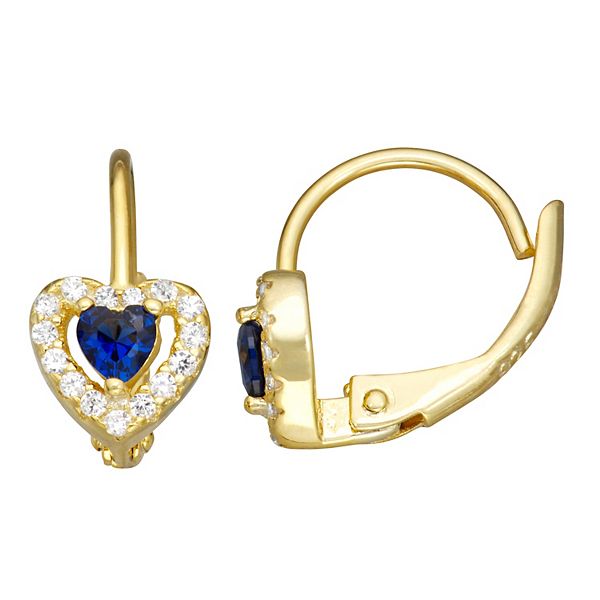 Kids' Junior Jewels 14k Gold Over Silver Cubic Zirconia Birthstone Heart Earrings - September