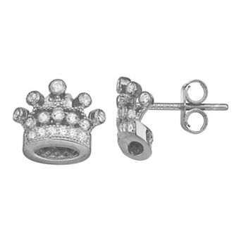 Junior Jewels Kids Plated Sterling Silver & Cubic Zirconia Tiara Earrings
