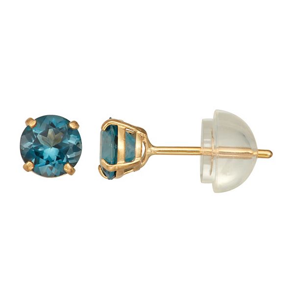 Kids' Junior Jewels 14k Gold Gemstone Stud Earrings - London Blue Topaz